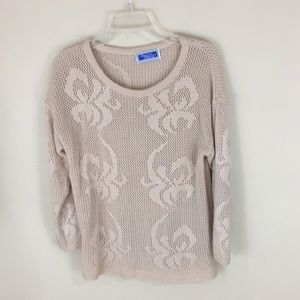 Vintage Designers Originals Open Knit Tan Cream Sweater Made in USA